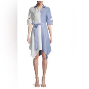Gracia Asymmetrical Dress - Cream and Blue Stripes